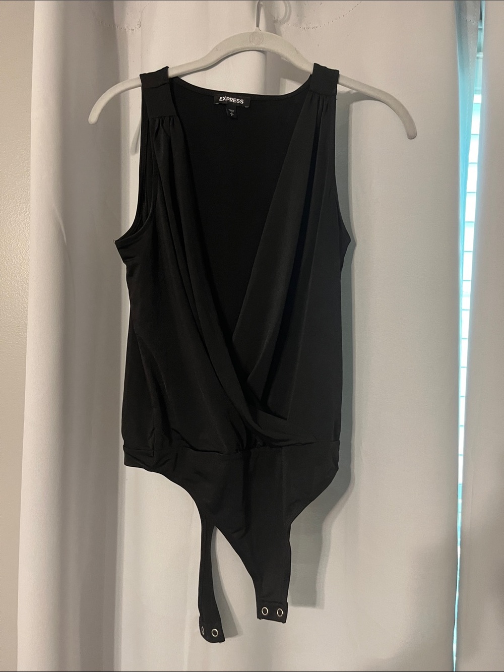 Express Black Sleeveless Surplice Bodysuit